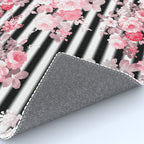 Vintage blush pink floral black white stripes Rug Gallery Image 4