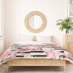 Vintage blush pink floral black white stripes Duvet Cover Gallery Image 3