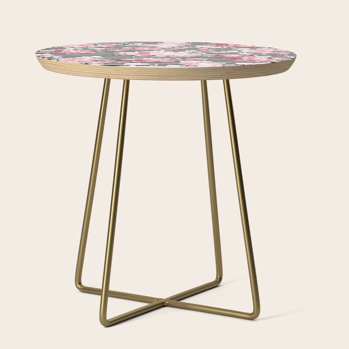Vintage blush pink floral black white stripes Side Table Gallery Image 1