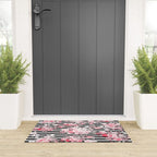 Vintage blush pink floral black white stripes Welcome Mat Gallery Image 3