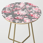 Vintage blush pink floral black white stripes Side Table Gallery Image 2
