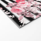 Vintage blush pink floral black white stripes Welcome Mat Gallery Image 2