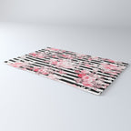 Vintage blush pink floral black white stripes Rug Gallery Image 3