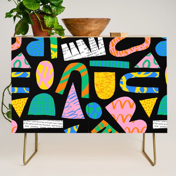 Modern abstract collage art shapes pattern  Credenza Gallery Image 1