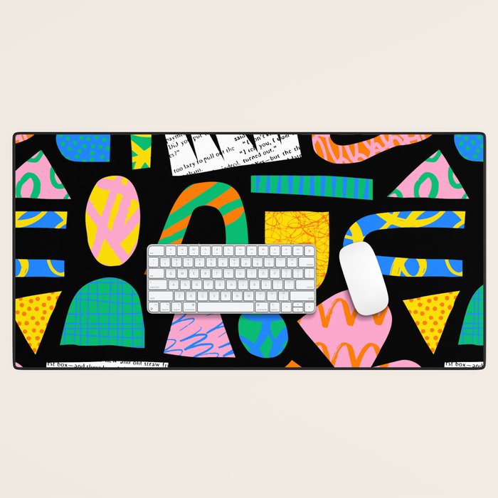 Modern abstract collage art shapes pattern  Desk Mat Gallery Image 1