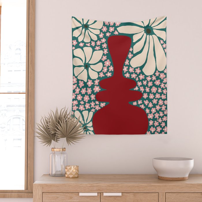 Happy Retro flower vase 1 Wall Tapestry Gallery Image 2
