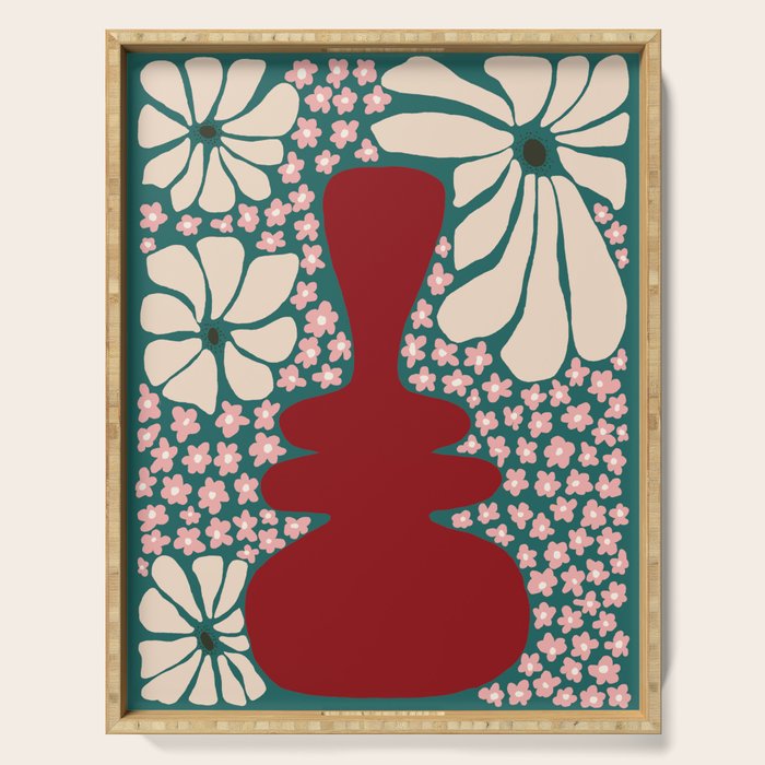Happy Retro flower vase 1 Serving Tray Gallery Image 1