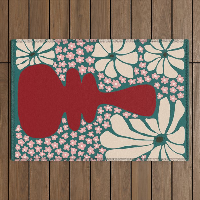 Happy Retro flower vase 1 Outdoor Rug Gallery Image 1