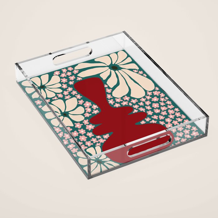 Happy Retro flower vase 1 Acrylic Tray Gallery Image 1