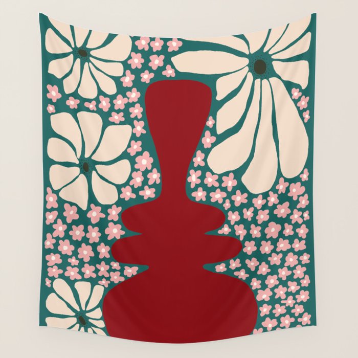 Happy Retro flower vase 1 Wall Tapestry Gallery Image 4