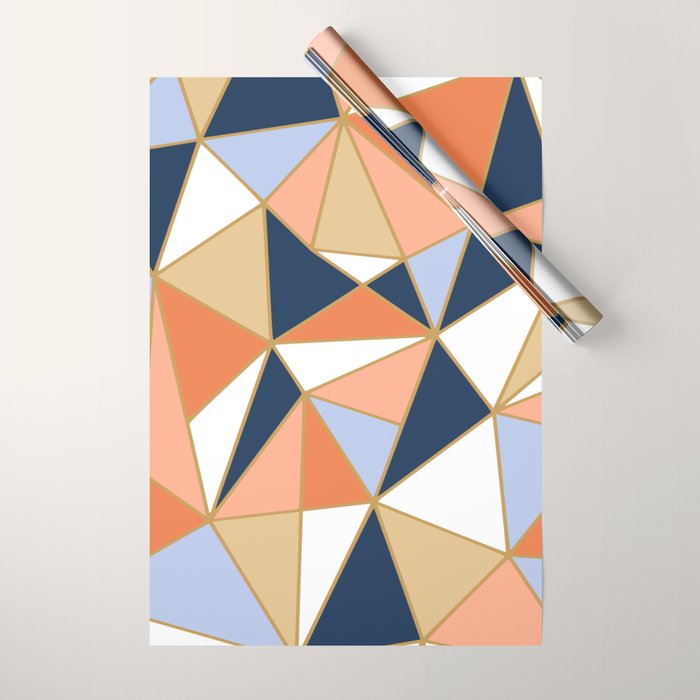 Festive, Geometric Art, Orange, Navy, Blue, Gold, Abstract Art Wrapping Paper Gallery Image 1