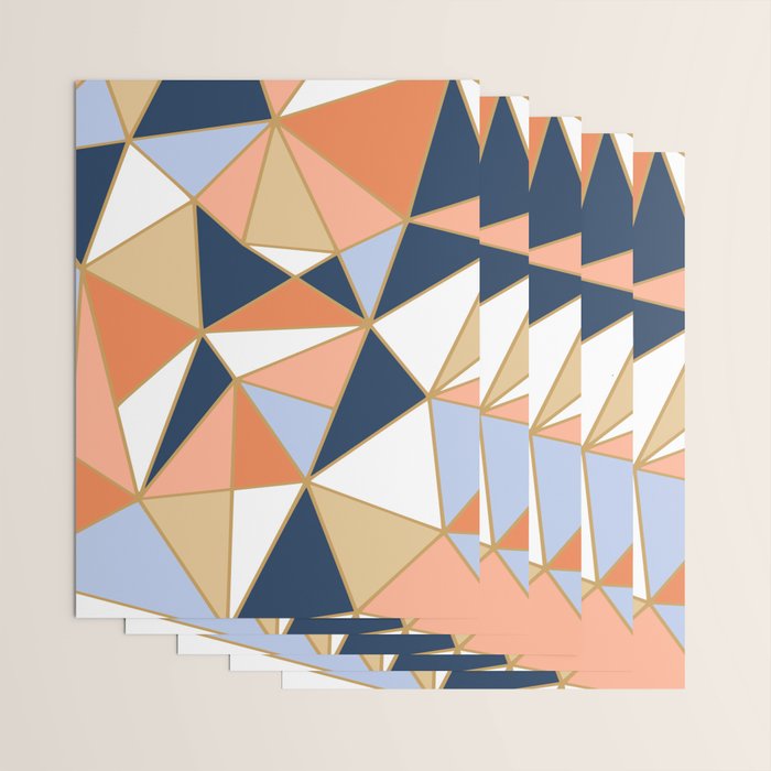 Festive, Geometric Art, Orange, Navy, Blue, Gold, Abstract Art Wrapping Paper Gallery Image 3