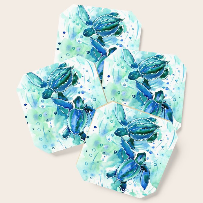 Turquoise Blue Sea Turtles in Ocean Coaster Gallery Image 1