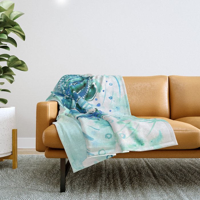 Turquoise Blue Sea Turtles in Ocean Throw Blanket Gallery Image 1