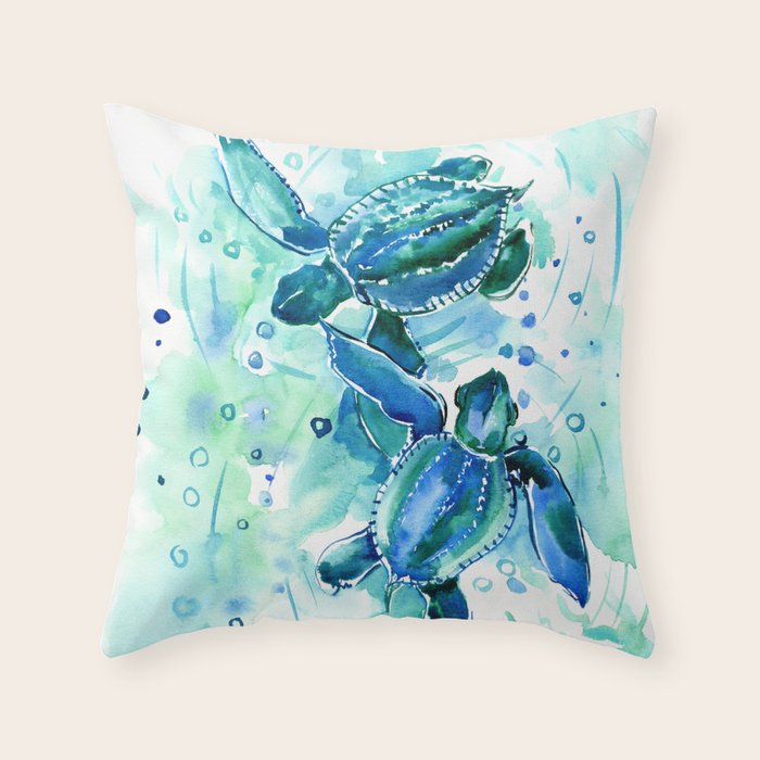 Turquoise Blue Sea Turtles in Ocean Throw Pillow Gallery Image 6