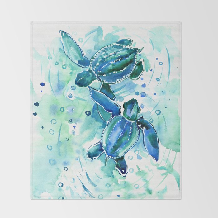 Turquoise Blue Sea Turtles in Ocean Throw Blanket Gallery Image 2