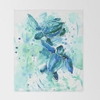 Turquoise Blue Sea Turtles in Ocean Throw Blanket Gallery Image 2