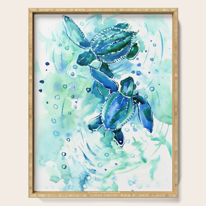 Turquoise Blue Sea Turtles in Ocean Serving Tray Gallery Image 1