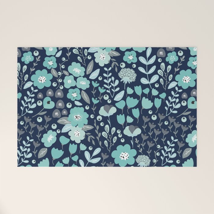 Ditsy Florals, Navy and Teal Welcome Mat Gallery Image 1