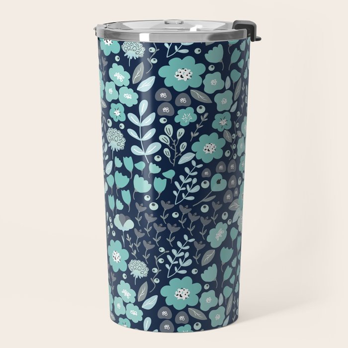 Ditsy Florals, Navy and Teal Travel Mug Gallery Image 2