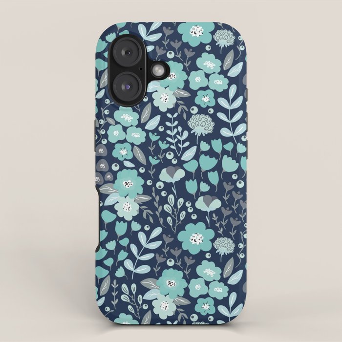 Ditsy Florals, Navy and Teal iPhone Case Gallery Image 1