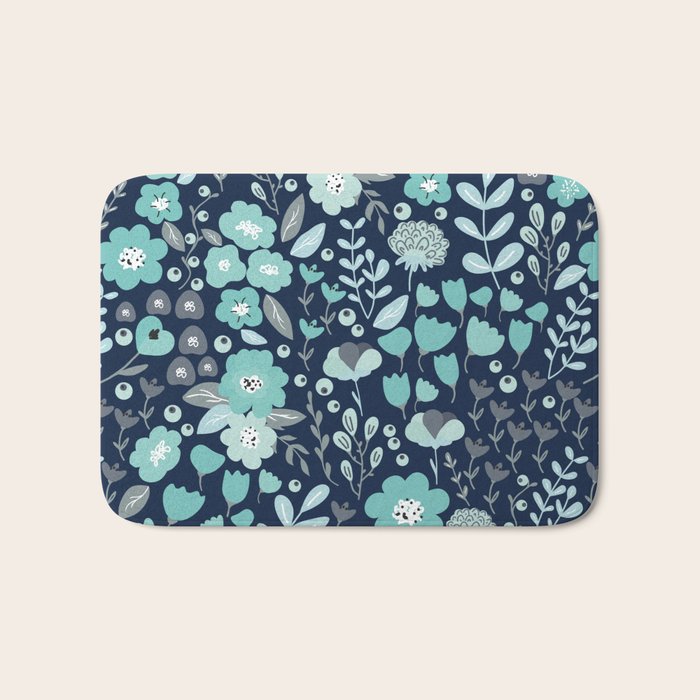 Ditsy Florals, Navy and Teal Bath Mat Gallery Image 1