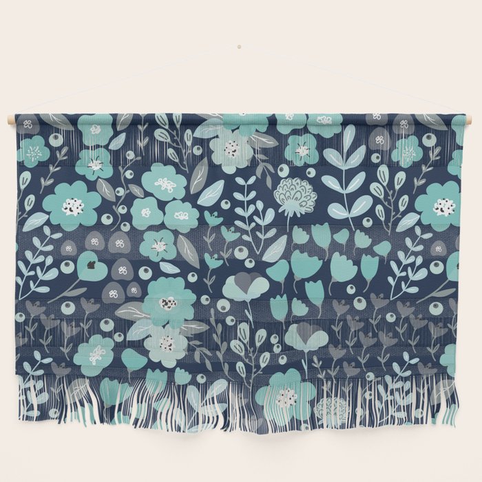 Ditsy Florals, Navy and Teal Wall Hanging Gallery Image 1