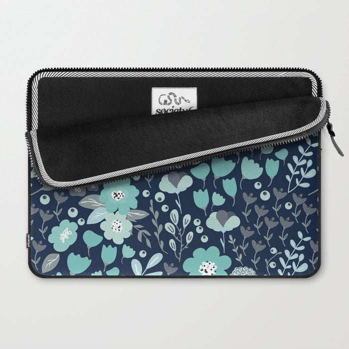 Ditsy Florals, Navy and Teal Laptop Sleeve Gallery Image 2