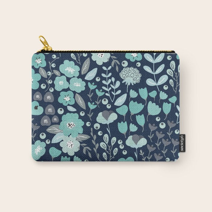 Ditsy Florals, Navy and Teal Carry All Pouch Gallery Image 1