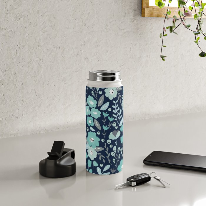 Ditsy Florals, Navy and Teal Water Bottle Gallery Image 4