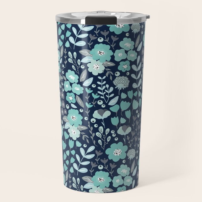 Ditsy Florals, Navy and Teal Travel Mug Gallery Image 1