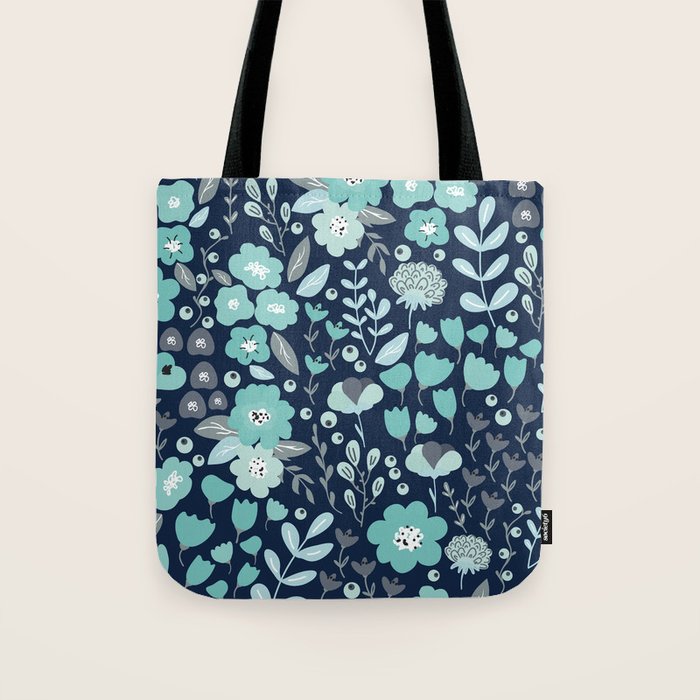 Ditsy Florals, Navy and Teal Tote Bag Gallery Image 1