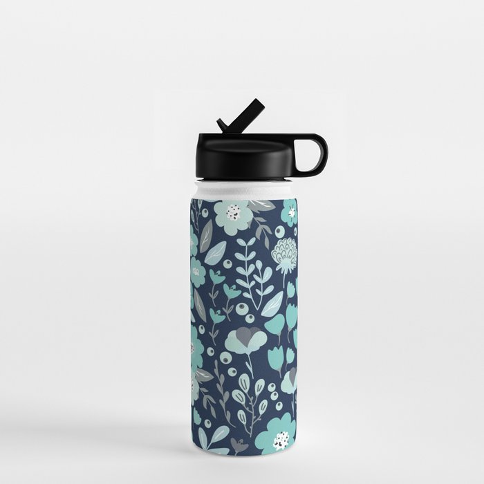 Ditsy Florals, Navy and Teal Water Bottle Gallery Image 1