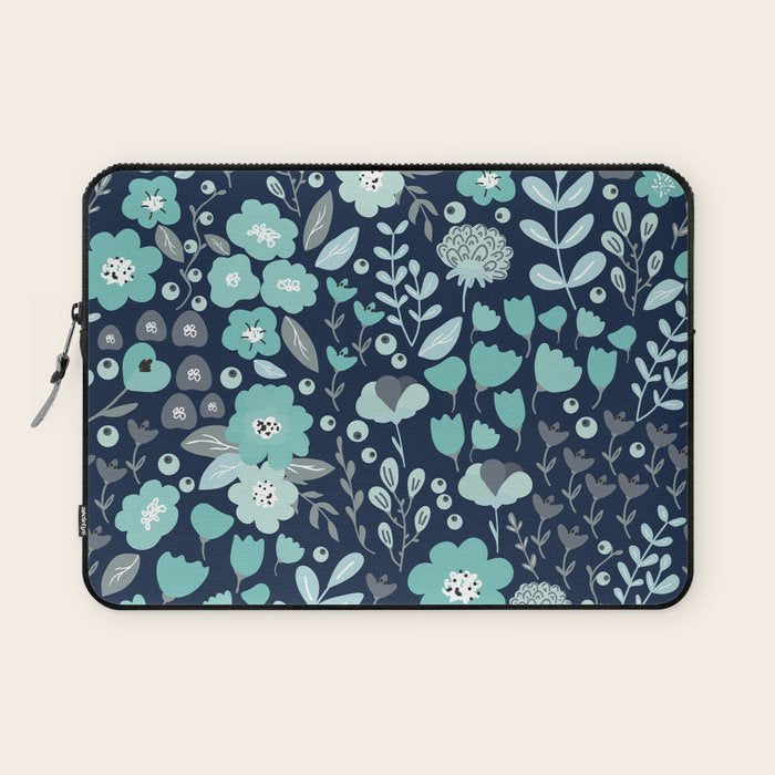 Ditsy Florals, Navy and Teal Laptop Sleeve Gallery Image 1