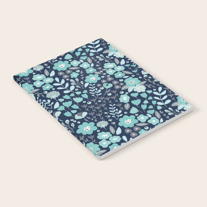 Ditsy Florals, Navy and Teal Notebook Gallery Image 2