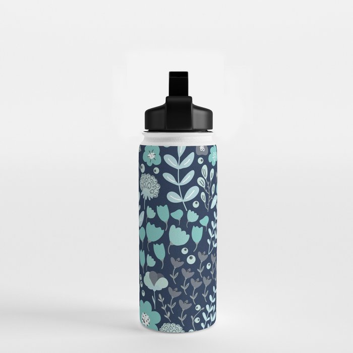Ditsy Florals, Navy and Teal Water Bottle Gallery Image 2