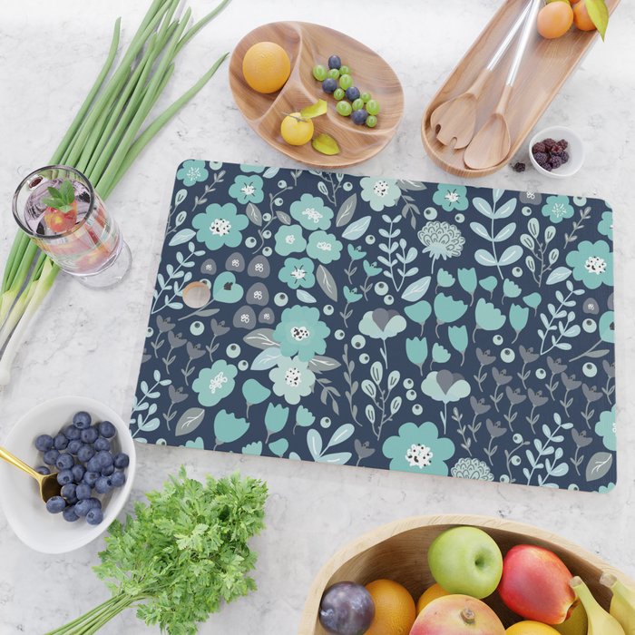 Ditsy Florals, Navy and Teal Cutting Board Gallery Image 2