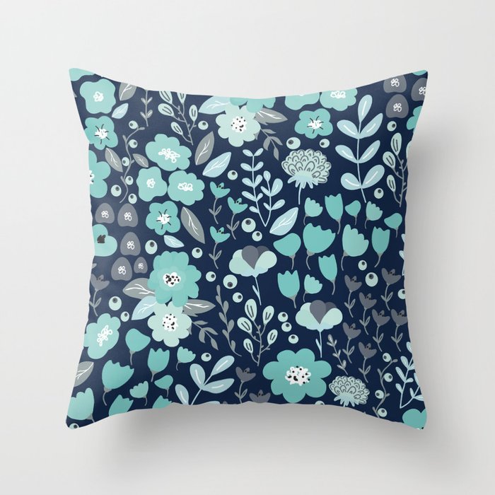 Ditsy Florals, Navy and Teal Throw Pillow Gallery Image 6