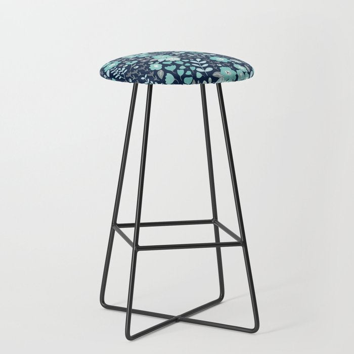 Ditsy Florals, Navy and Teal Stool Gallery Image 1