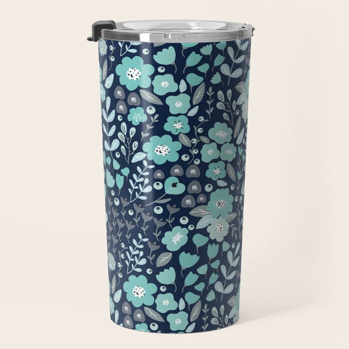 Ditsy Florals, Navy and Teal Travel Mug Gallery Image 3