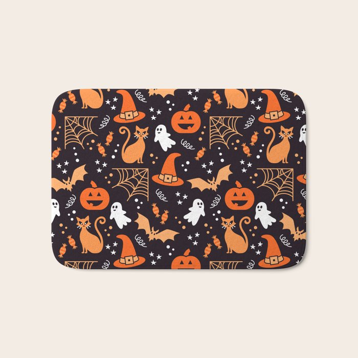 Halloween party illustrations orange, black Bath Mat Gallery Image 1