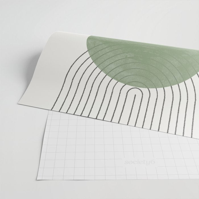 Mid century Green Moon Shape  Wrapping Paper Gallery Image 2