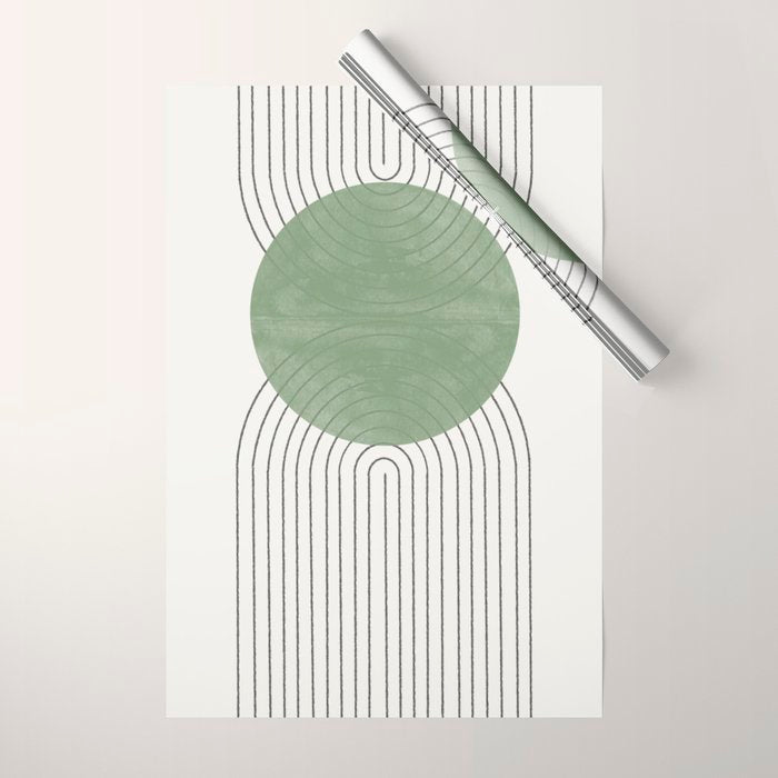 Mid century Green Moon Shape  Wrapping Paper Gallery Image 1