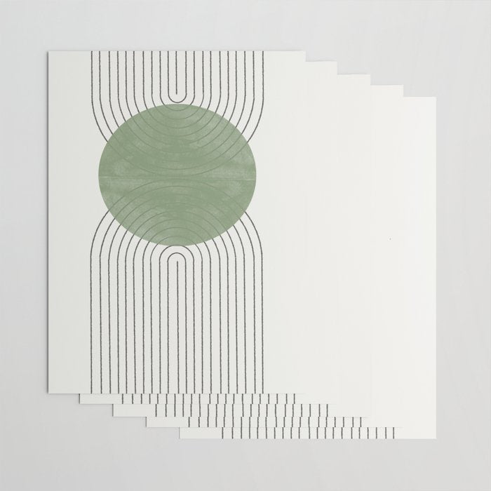 Mid century Green Moon Shape  Wrapping Paper Gallery Image 3