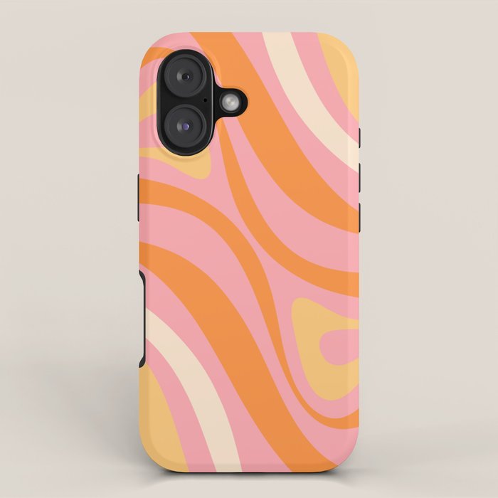 New Groove Retro Swirl Abstract Pattern in Pink, Orange, Yellow, and Cream iPhone Case Gallery Image 1