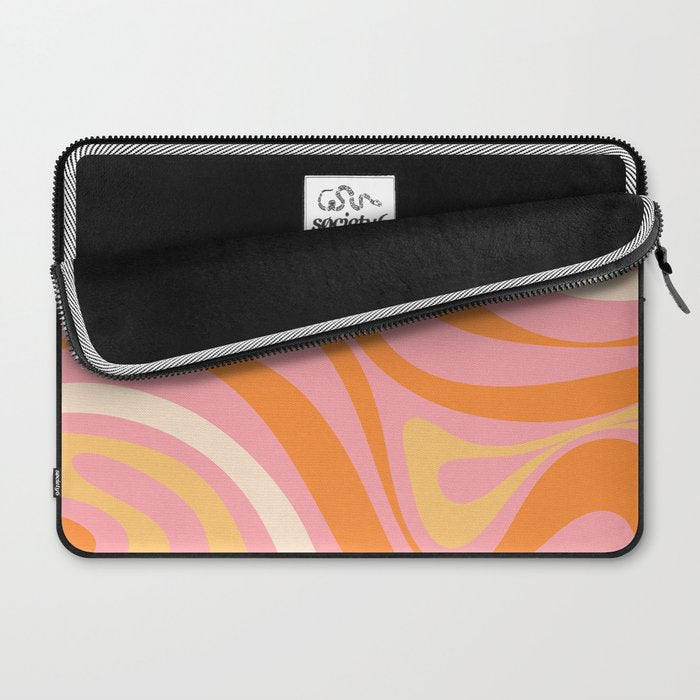 New Groove Retro Swirl Abstract Pattern in Pink, Orange, Yellow, and Cream Laptop Sleeve Gallery Image 2