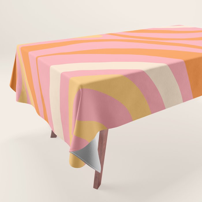 New Groove Retro Swirl Abstract Pattern in Pink, Orange, Yellow, and Cream Tablecloth Gallery Image 1