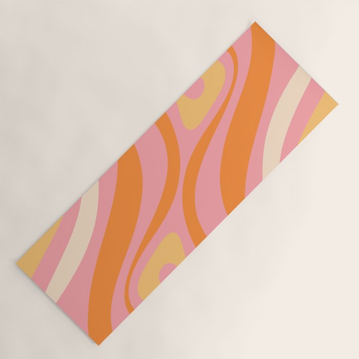 New Groove Retro Swirl Abstract Pattern in Pink, Orange, Yellow, and Cream Yoga Mat Gallery Image 1