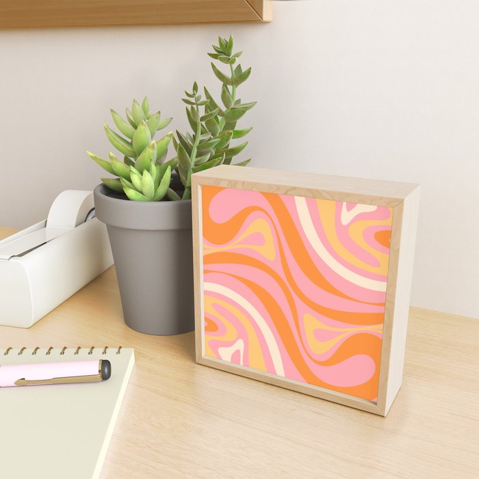 New Groove Retro Swirl Abstract Pattern in Pink, Orange, Yellow, and Cream Mini Art Print Gallery Image 2