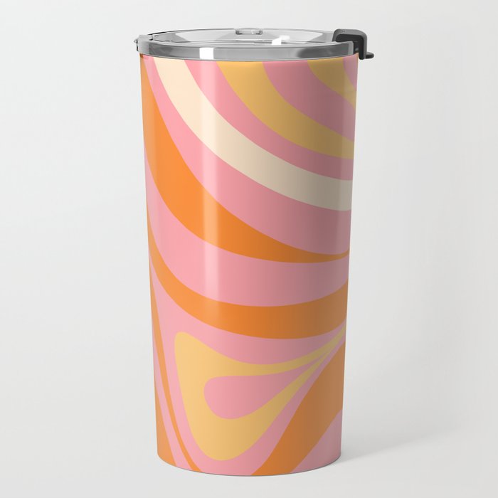New Groove Retro Swirl Abstract Pattern in Pink, Orange, Yellow, and Cream Travel Mug Gallery Image 2